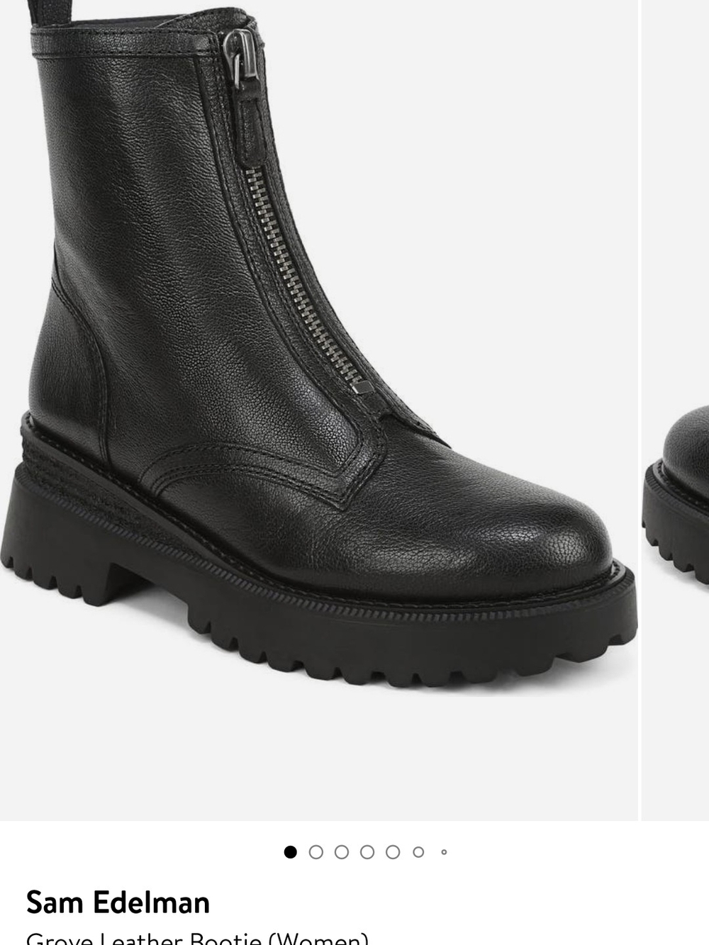 Sam Edelman Black Leather Front-Zip Lug Sole Bootie